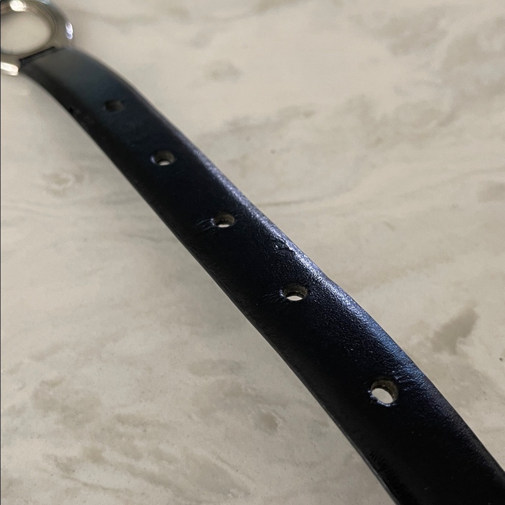 Amiee Lynn black leather belt silver tone oval links size M - Picture 9 of 17